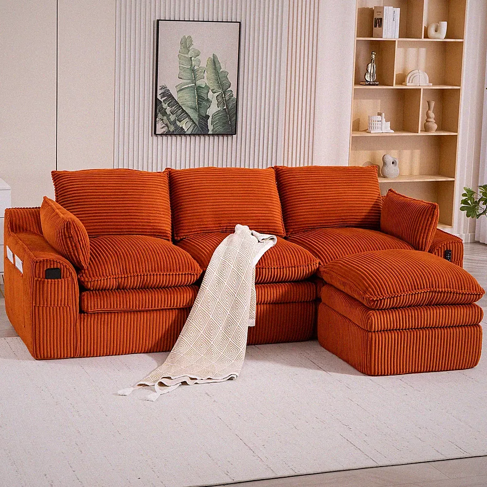 L Shaped Compressed Modular Sectional Sofa Modern Corduroy Upholstered Bonele