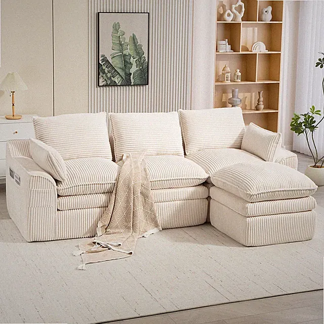 L Shaped Compressed Modular Sectional Sofa Modern Corduroy Upholstered Boneless
