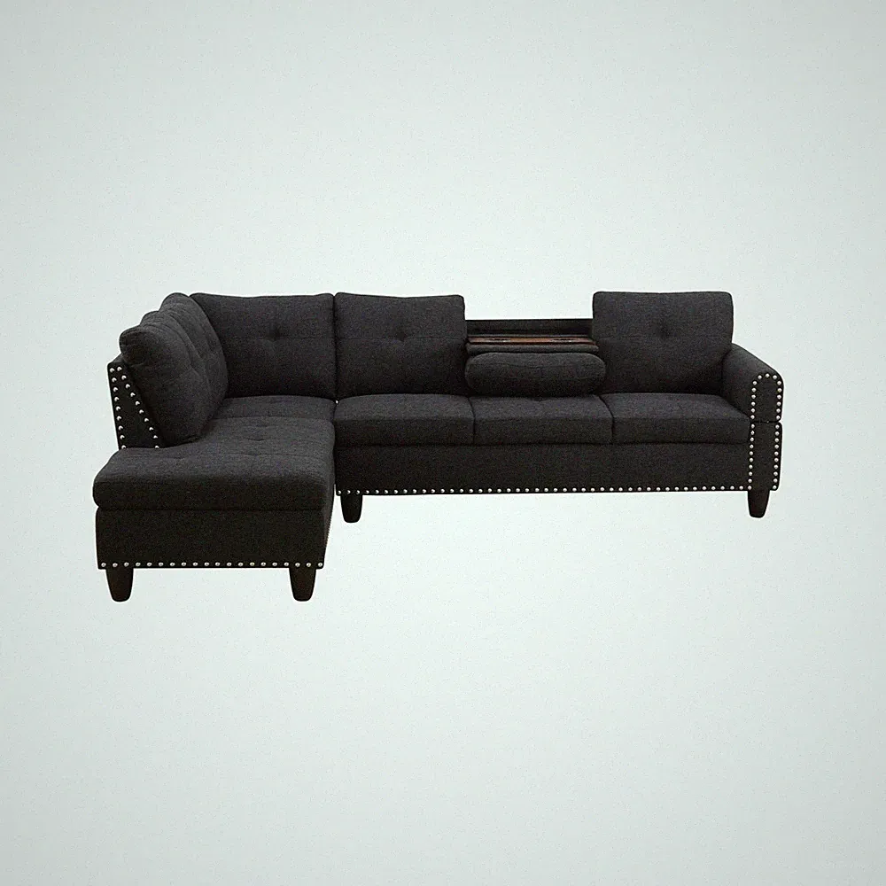 L-Shaped Convertible Sectional Sofa Couch w/Left Chaise, Cup Holder, Corner Sofa
