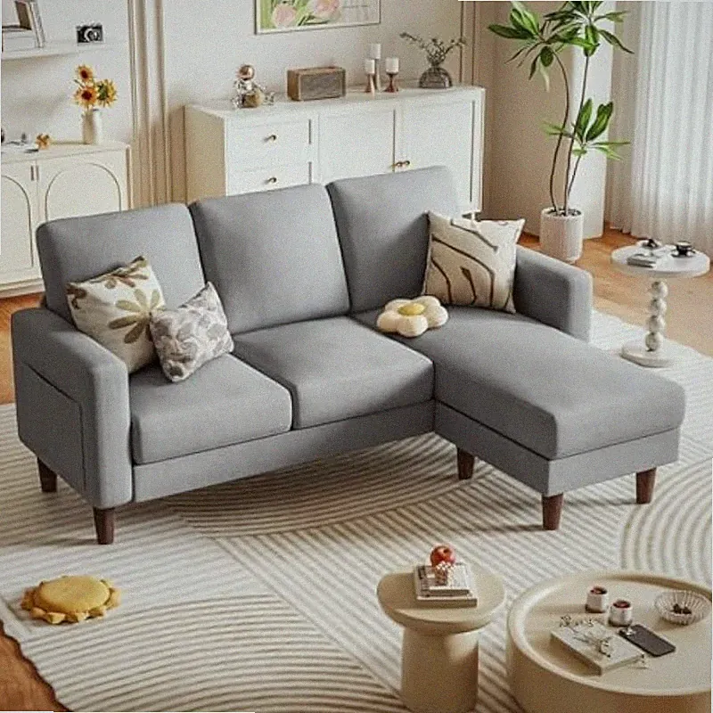 L Shaped Convertible Sectional Sofa Couch with Movable Ottoman for Apartment
