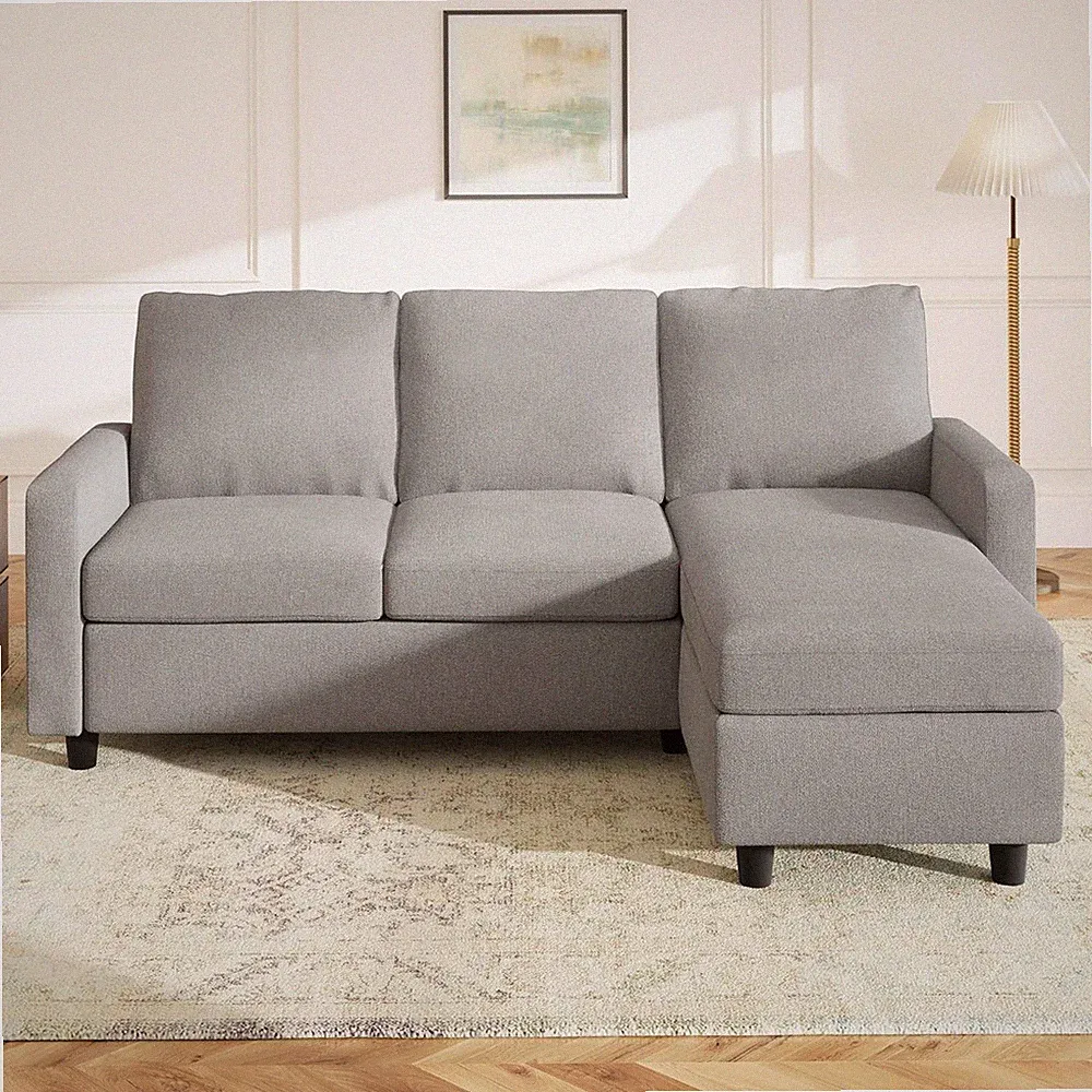 L Shaped Convertible Sectional Sofa in Mid Light Grey for Small Spaces