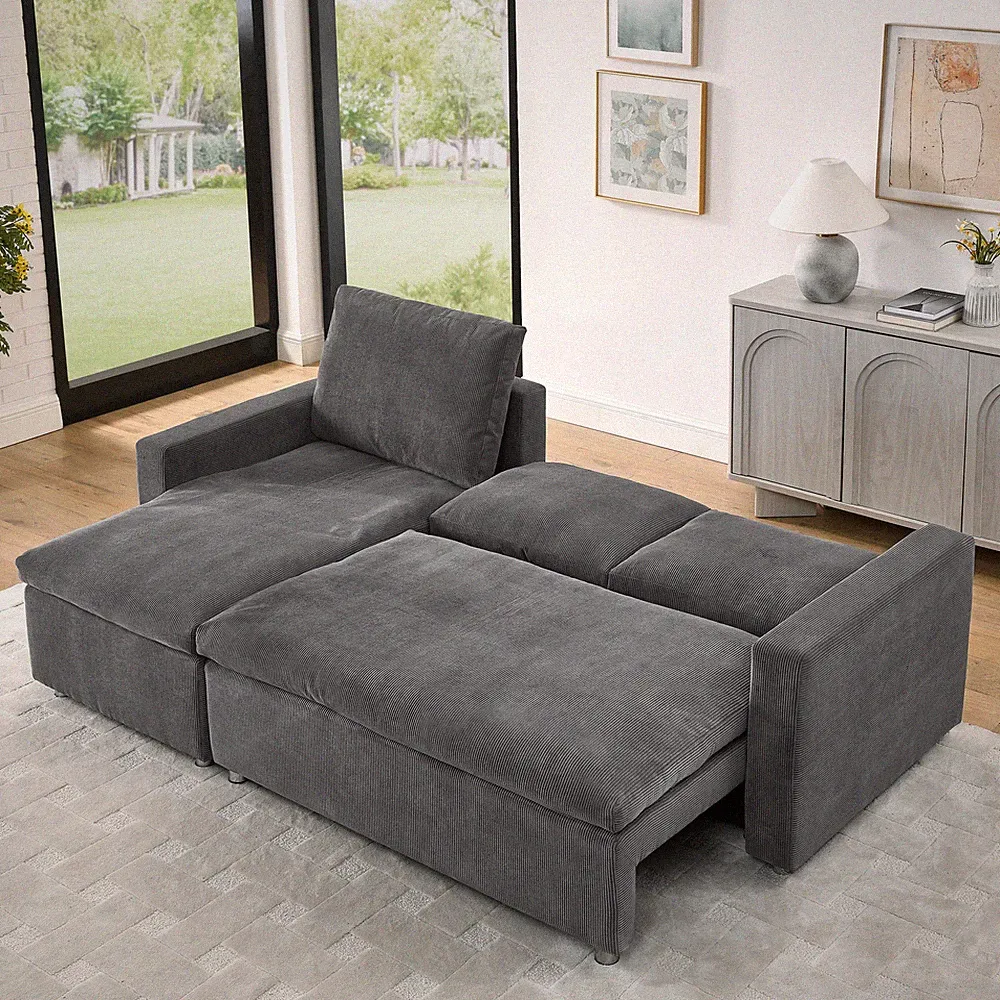 L Shaped Convertible Sleeper Sofa Bed, 90" Sectional Couch for Living Room , Pul