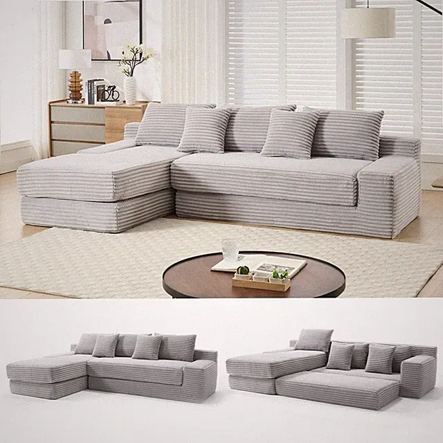 L-Shaped Convertible Sofa Bed with Memory Foam, Light Gray