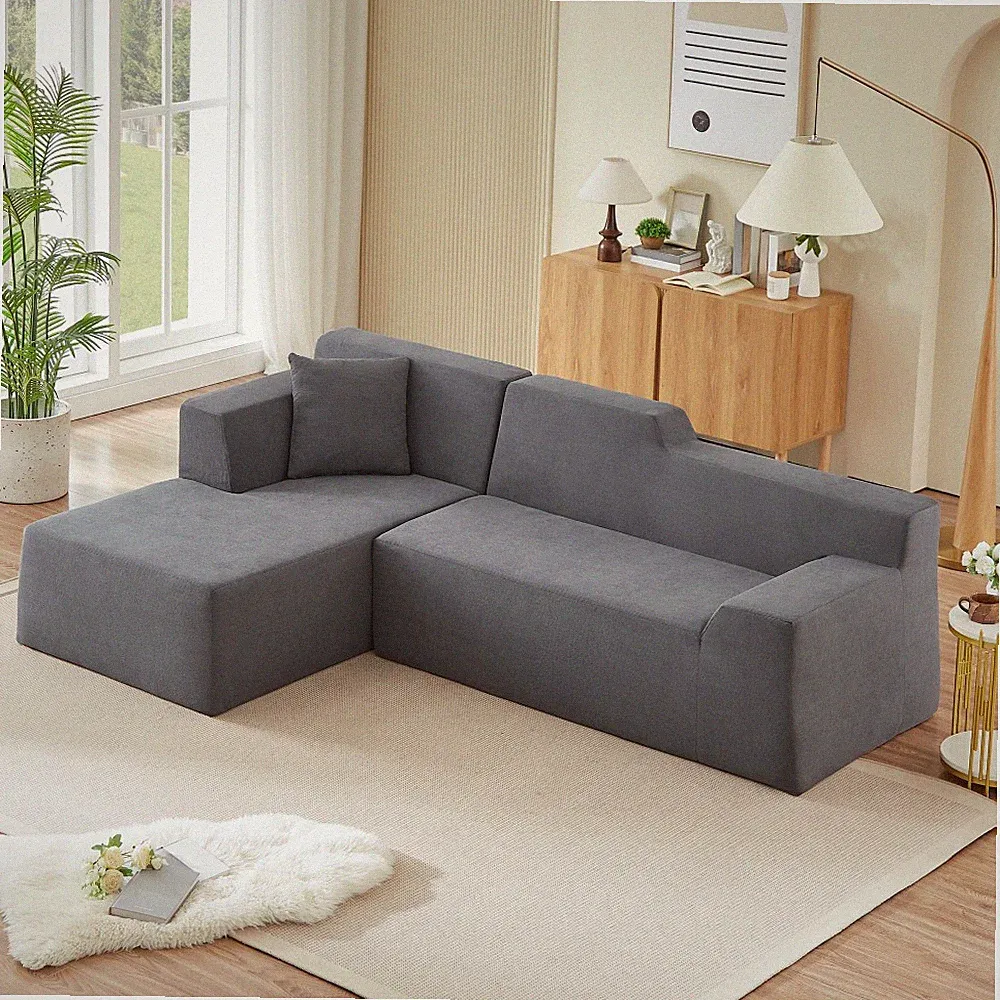 96" L-Shaped Sofa, Modern Minimalist Corduroy Sectional, High Back, Left Chaise