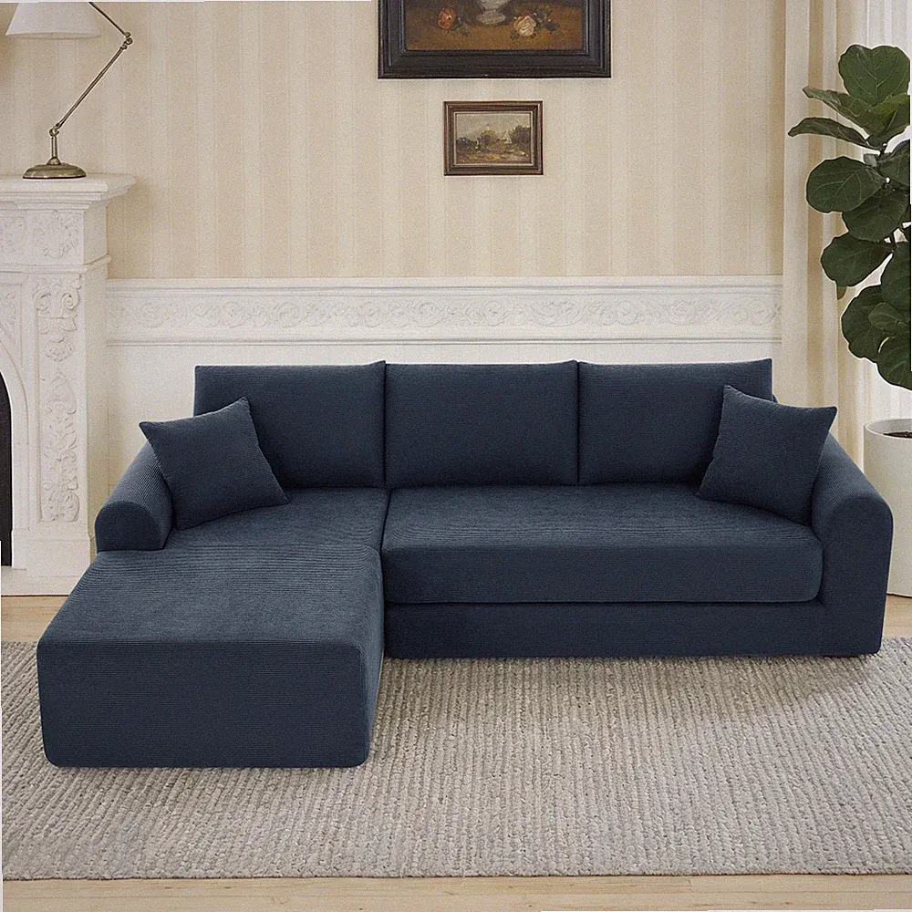 L-Shaped Corduroy Sectional Sofa Modern Modular Corner Couch with Chaise Lounge