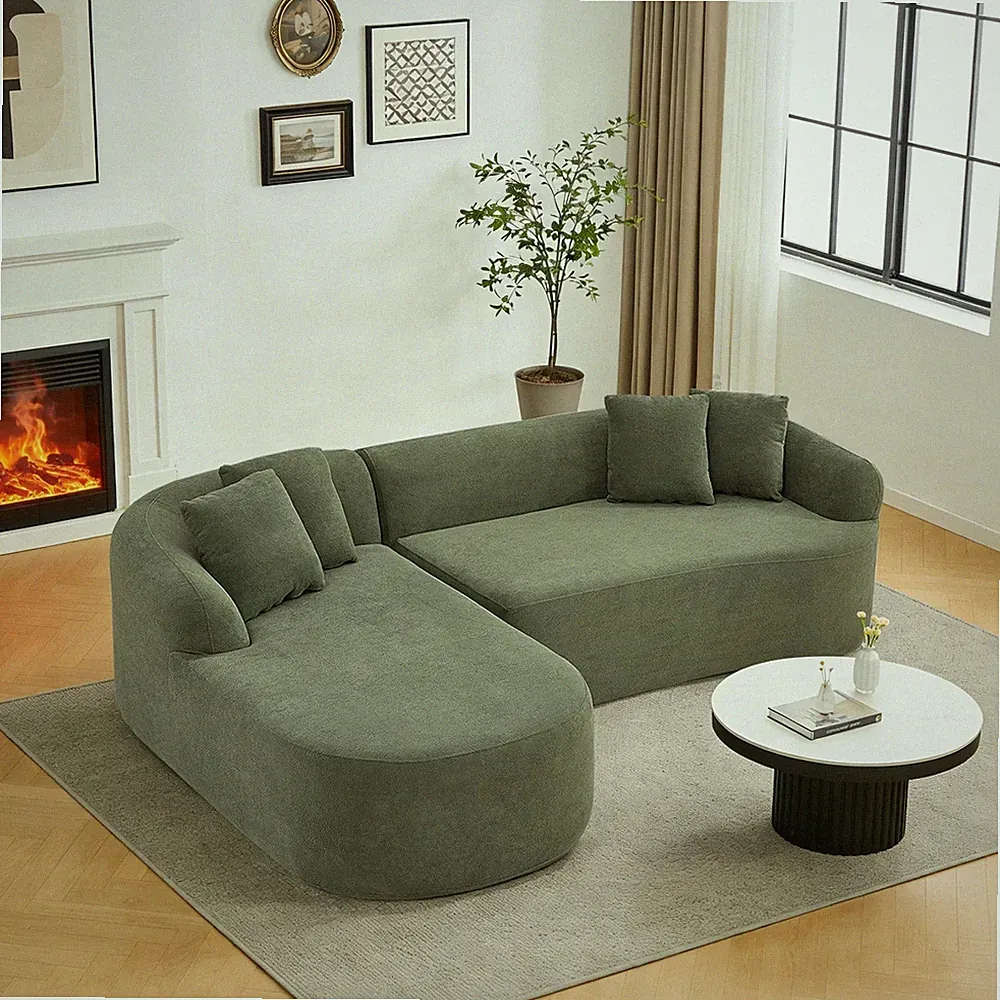 L Shaped Corduroy Sofa Cloud Couch Compression Boneless Sofas w/ 4 Throw Pillows