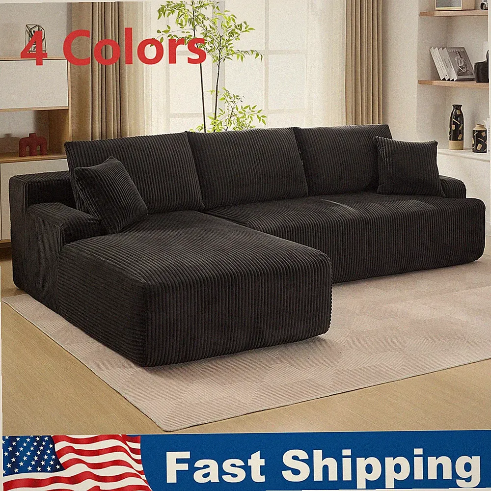L Shaped Corduroy Sofa Cloud Couch Compression Boneless Sofas w/Deep Seat 4color
