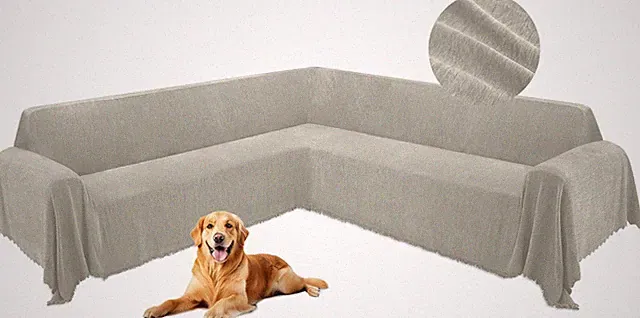L-Shaped Corner Couch Cover for Dogs, Soft Washable Protector with Tassels