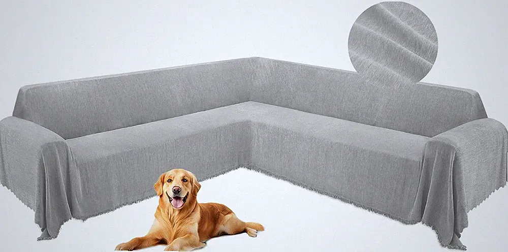 L-Shaped Corner Sectional Couch Cover for Dogs - Soft & Washable, Ash Gray