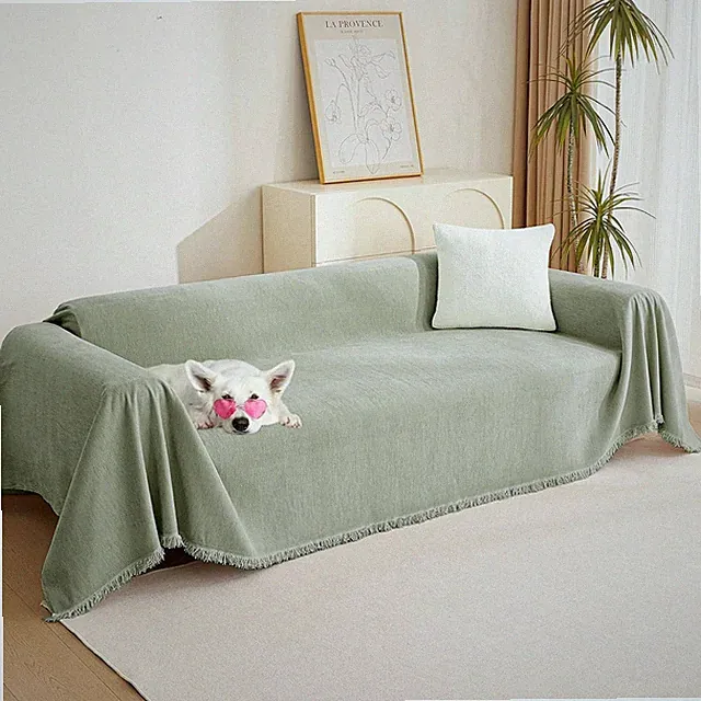 L-Shaped Couch Cover for Pets, Soft Chenille Slipcover, Sage Green 91"x150