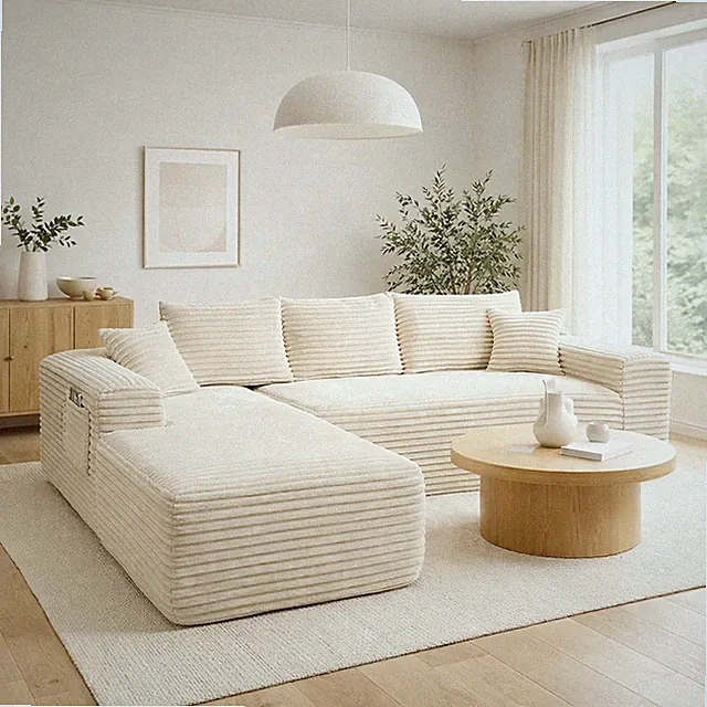 L Shaped Couch Modular Sectional Sofa 2 Seat Couch for Home Living Room Beige