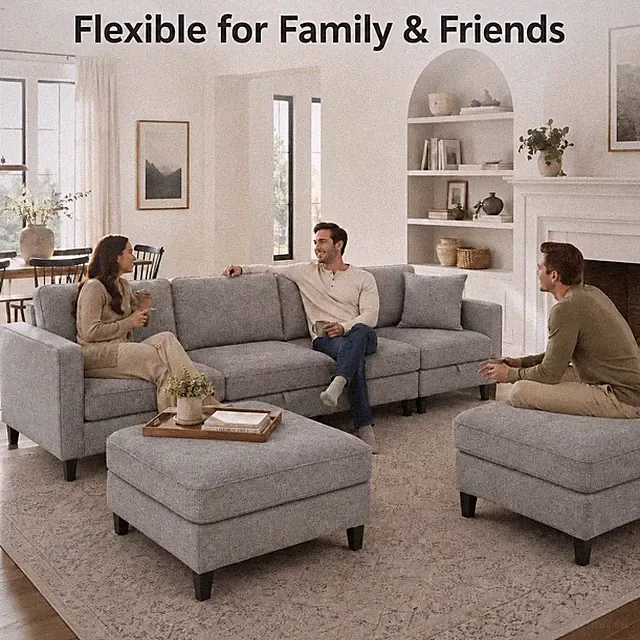 L-Shaped Couch Modular Sectional Sofa Livingroom 3-4 Seater Sofa With Ottoman US