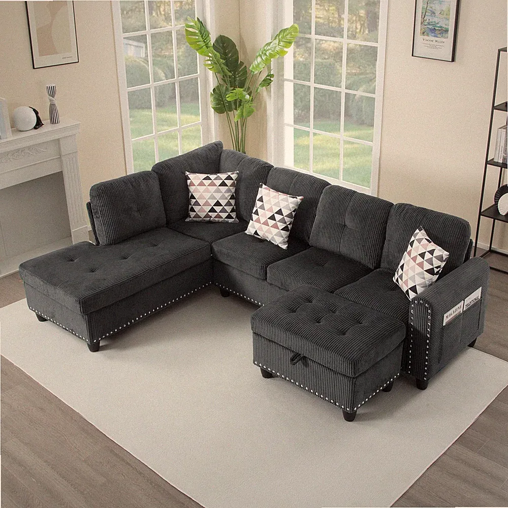 L-Shaped Couch Modular Sectional Sofas Livingroom Convertible Sofa With Ottoman
