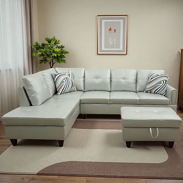 L Shaped Couch Sectional Couches with Chaise and Storage Ottoman, 3 Pieces Modul