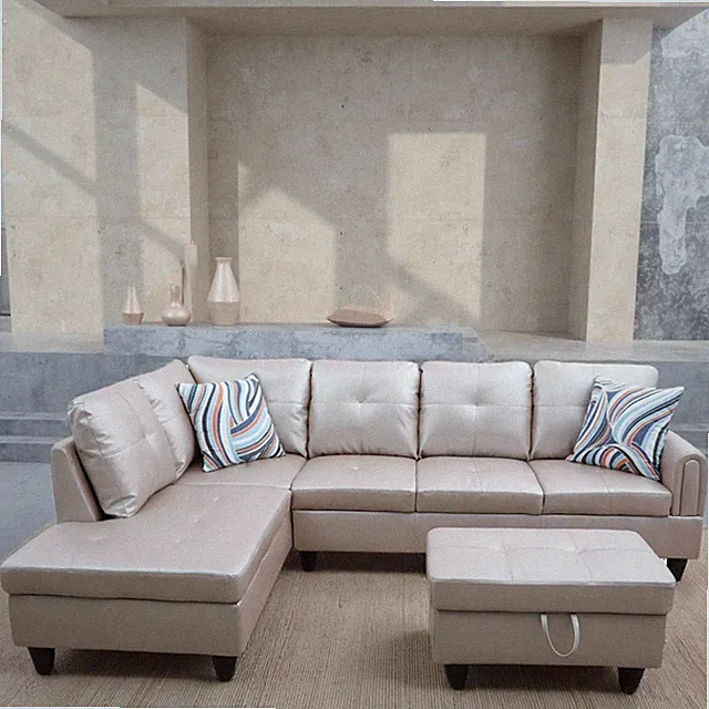 L Shaped Couch Sectional Couches with Chaise and Storage Ottoman, 3 Pieces Modul