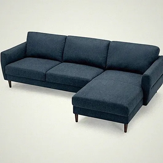 L-Shaped Fabric Sectional Sofa with Chaise Lounge and Solid Wood Legs-Navy