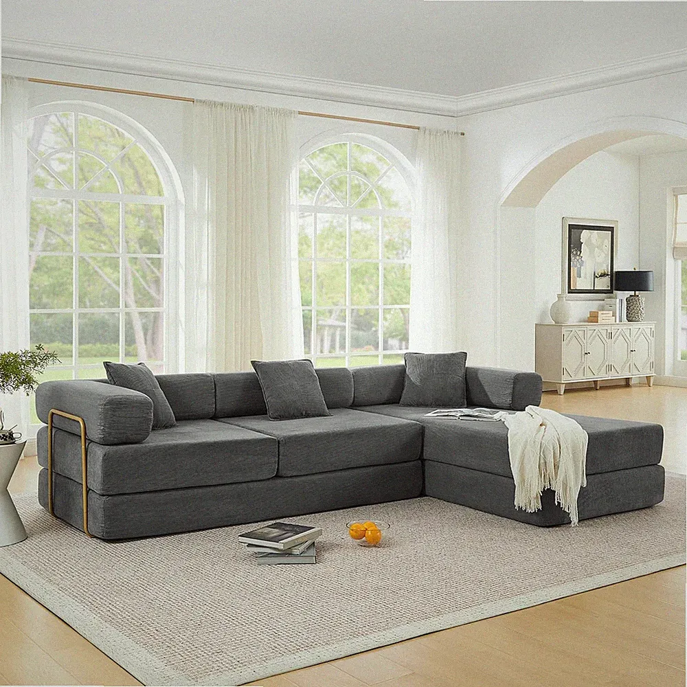 L-Shaped King Sleeper Sofa Bed - 7-in-1 Corduroy Design for Ultimate Comfort
