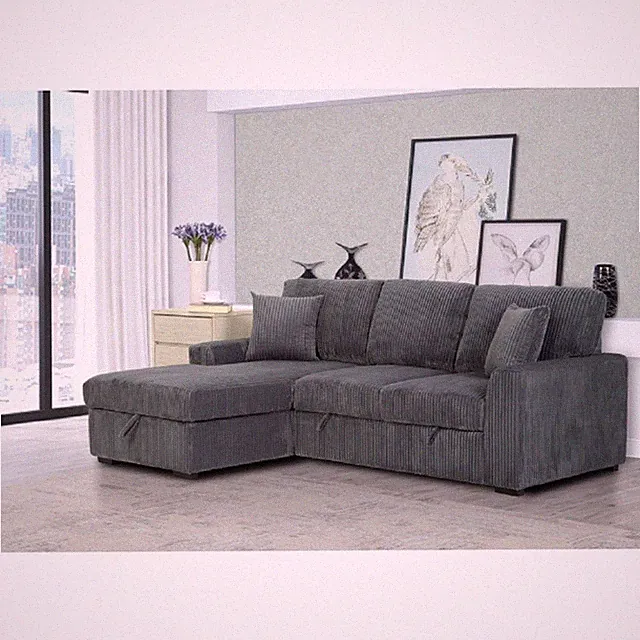 L-Shaped Left Facing Sectional Sofa Bed Storage Chaise, Convertible Sofa, Gray
