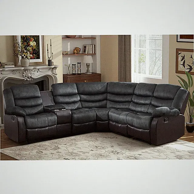 L-Shaped Manual Reclining Sectional Sofa Couch, 5-Seater Home Furniture Sofa Set