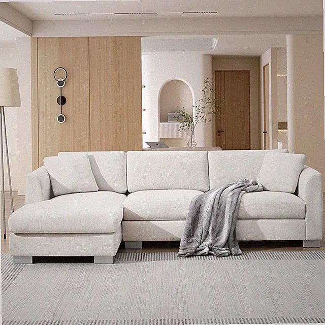 L-Shaped Modern Chenille Sectional Sofa with Oversized Chaise & 2 Pillows