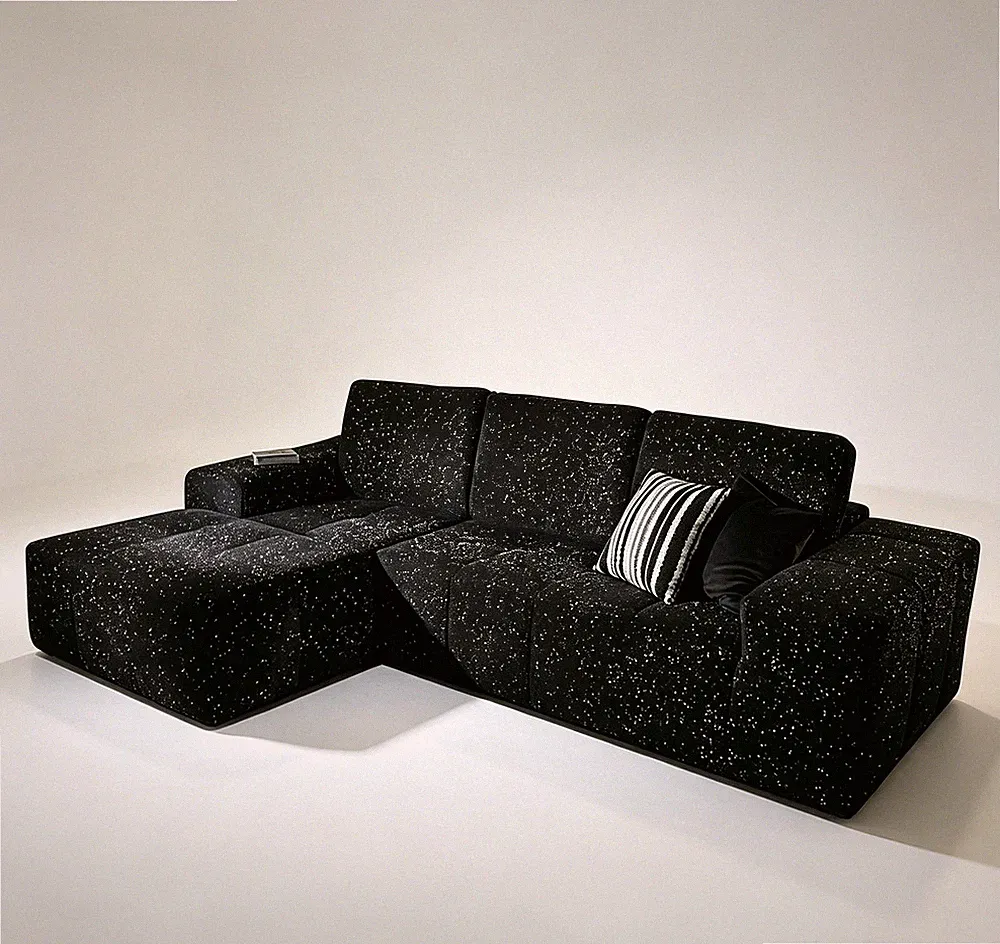 L-Shaped Modular Cloud Sectional Sofa with Chaise, Black