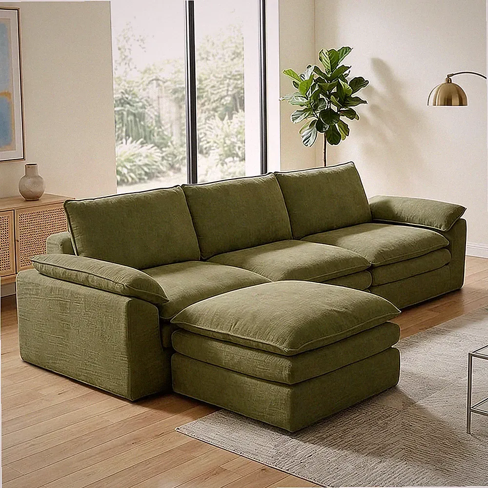 L Shaped Modular Sectional Cloud Couch Convertible W/ Movable Ottoman Floor Sofa