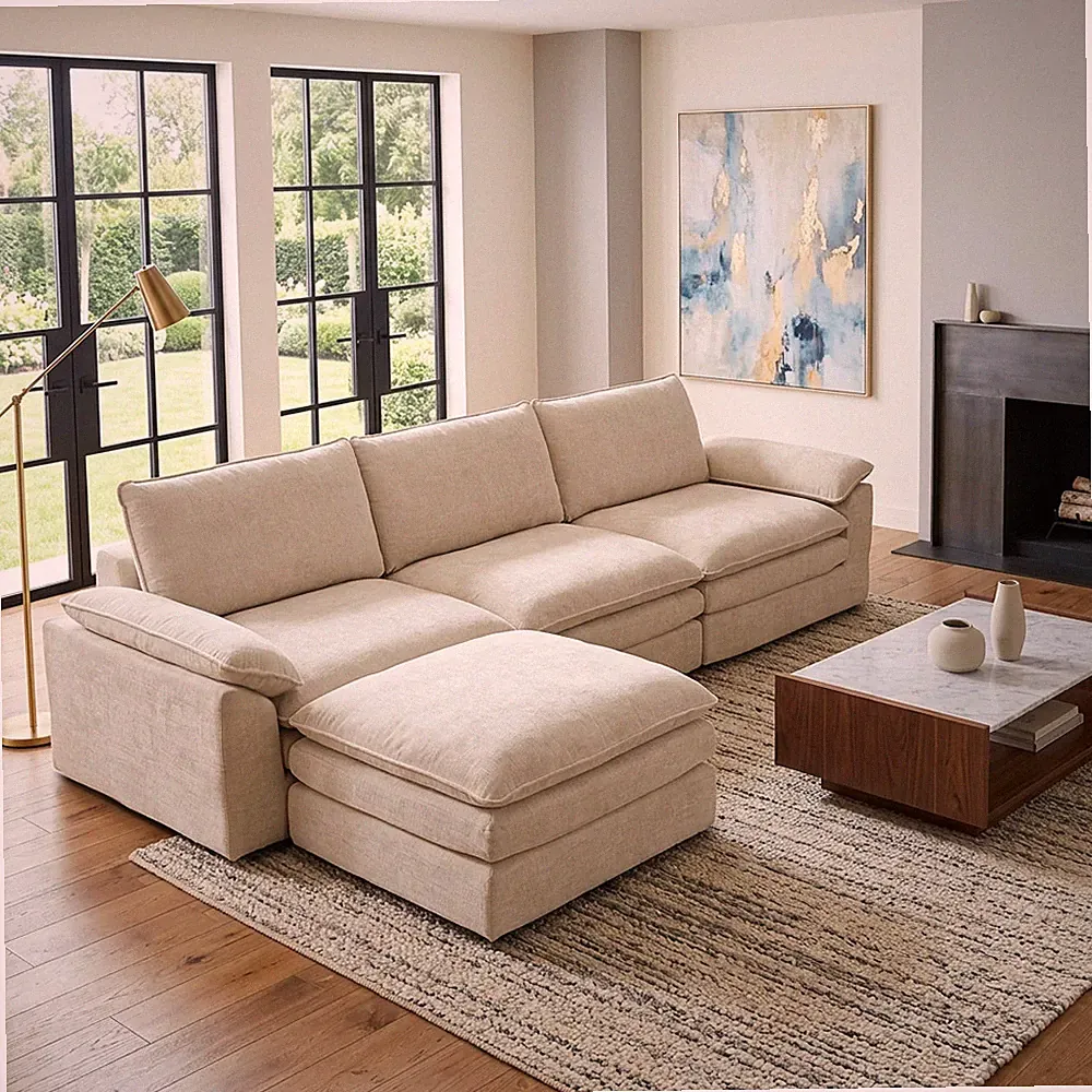 L Shaped Modular Sectional Cloud Couch Convertible W/ Movable Ottoman Floor Sofa
