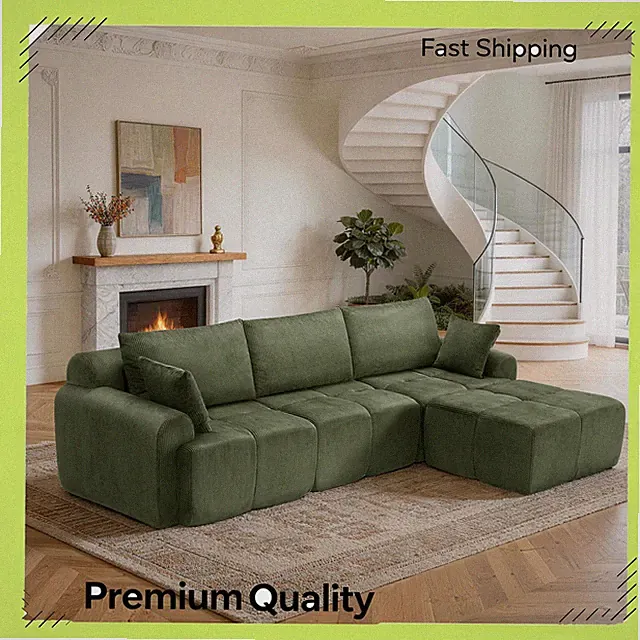 L‑Shaped Modular Sectional Convertible Sofa Oversized Armrests High Backrest new