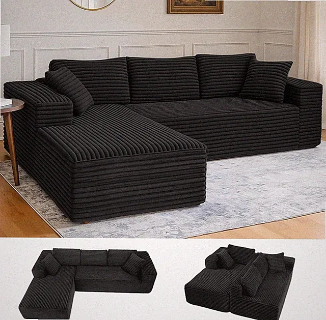 L-Shaped Modular Sectional Couch with Chaise - No Assembly Required, Black