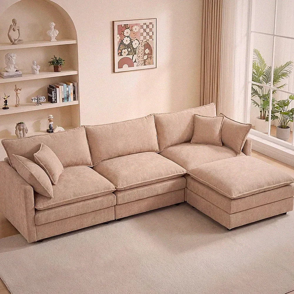 L Shaped Modular Sectional Sofa, 110.5" Comfy Upholstery Chenille Deep Seat Clou