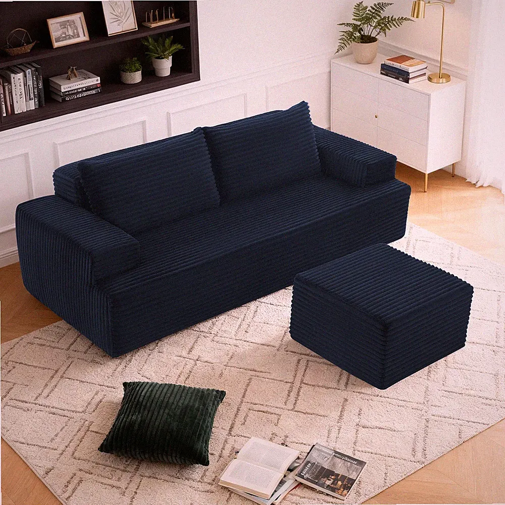 L-Shaped Modular Sectional Sofa,3 Seater Deep Seat Boneless Couch with Ottoman