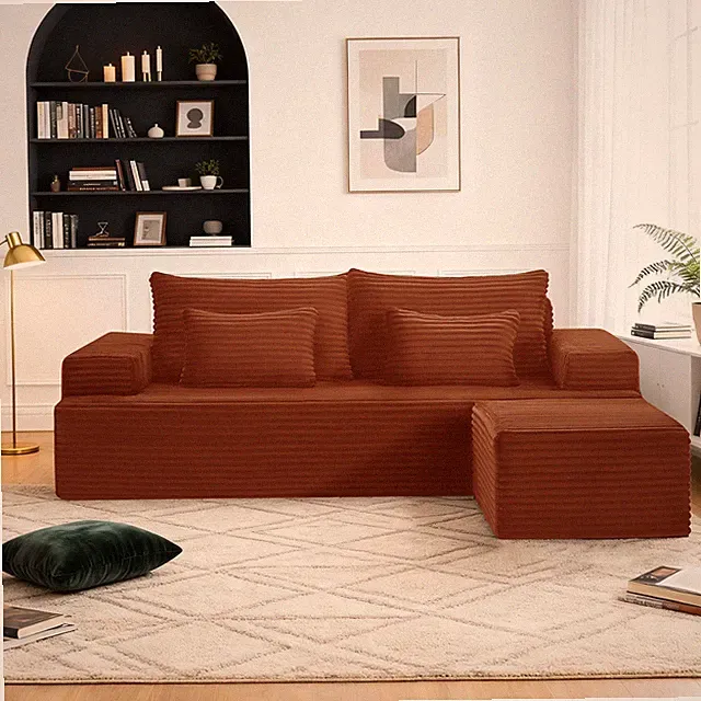 L-Shaped Modular Sectional Sofa,3 Seater Deep Seat Boneless Couch with Ottoman