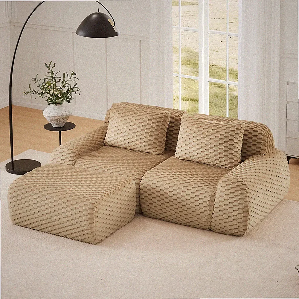 L-Shaped Modular Sectional Sofa 82" Light Camel Flannelette 2-Seater