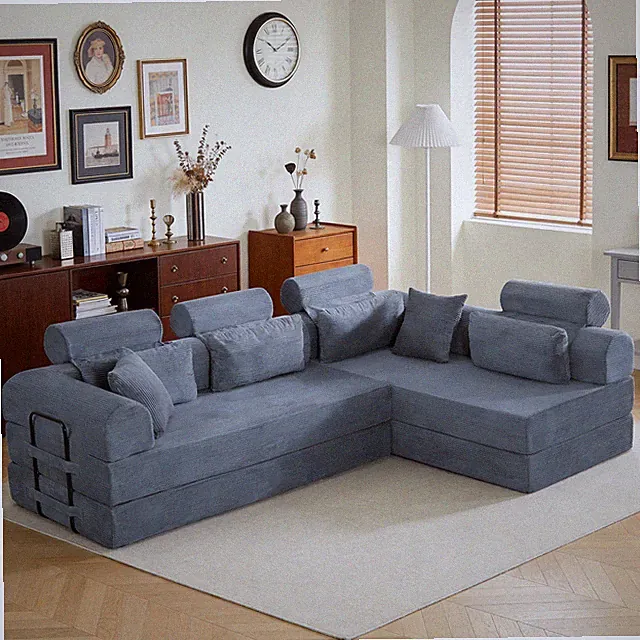 L-Shaped Modular Sectional Sofa Bed Corduroy Dark Gray 106.3"L