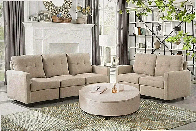 L-shaped Modular Sectional Sofa Modern Fabric Upholstered Couch Living Room