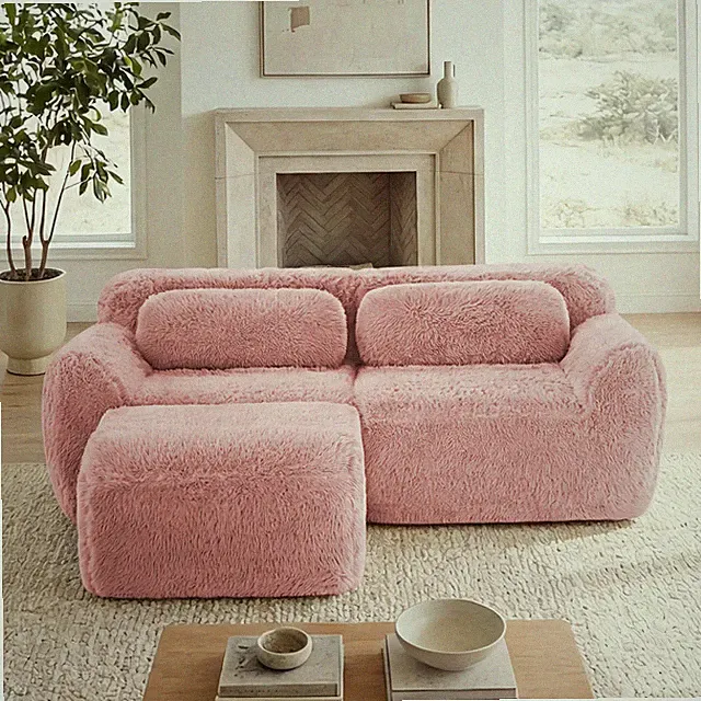 L-Shaped Modular Sectional Sofa Plush Fabric with Chaise Pink