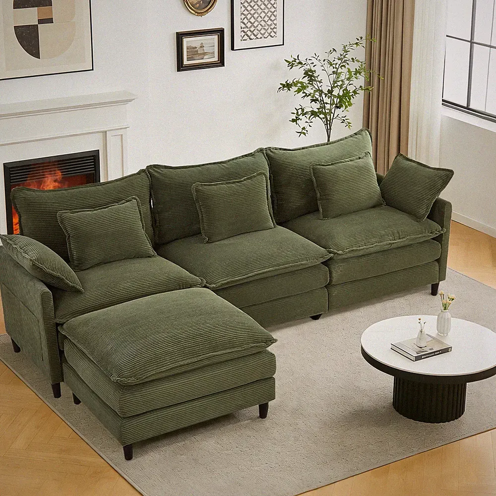 L-Shaped Modular Sectional Sofa Set Corduroy Couch for Living Room with Chaise