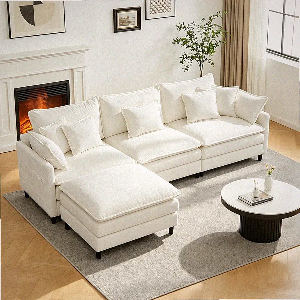 L-Shaped Modular Sectional Sofa Set Corduroy Couch for Living Room with Chaise