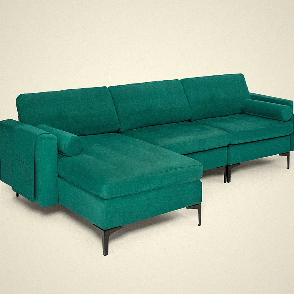 L-shaped Modular Sectional Sofa w/ 2 USB Ports Peacock & Reversible Chaise Teal