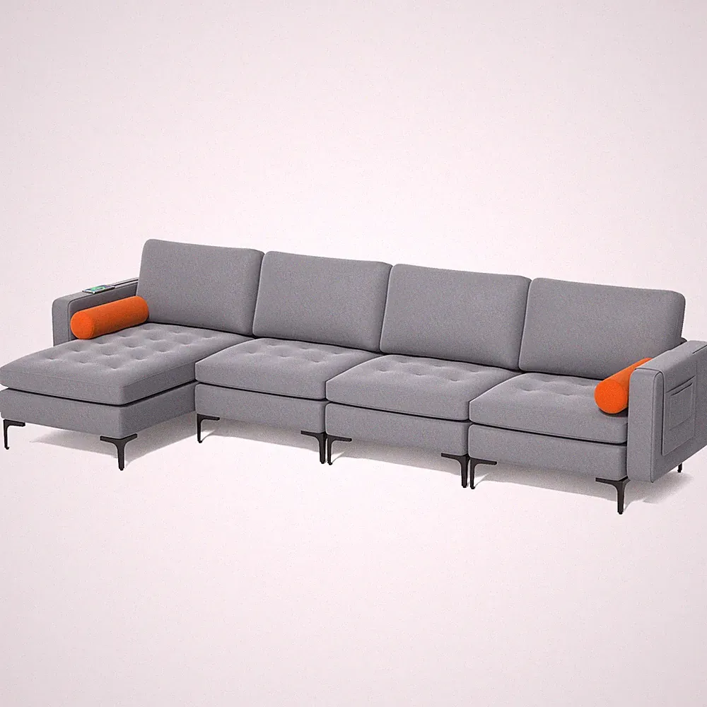 L-shaped Modular Sectional Sofa w/4 USB Ports Peacock & Reversible Chaise Ash