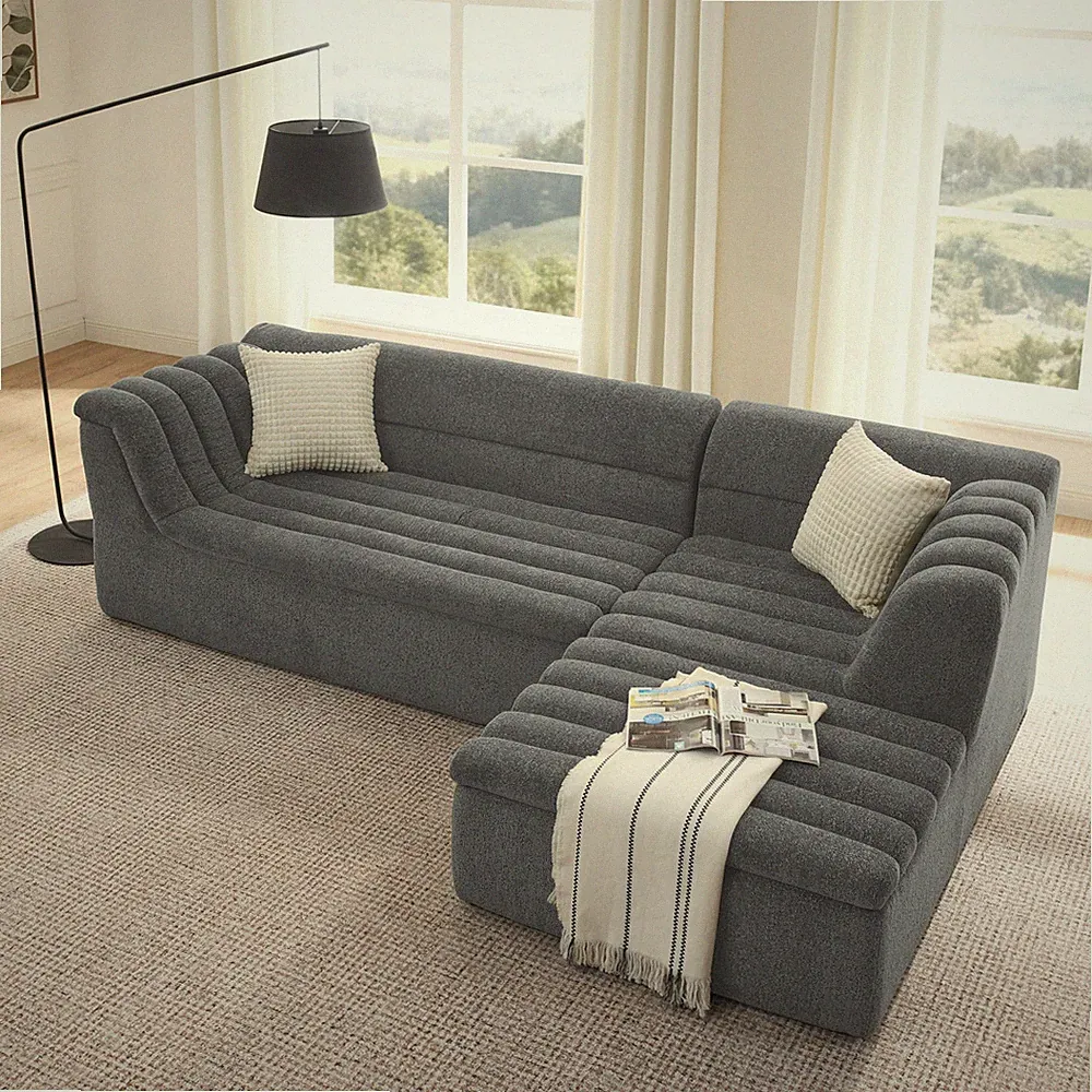 L-Shaped Modular Sectional Sofa with Chaise, Chenille Upholstery, Dark Grey