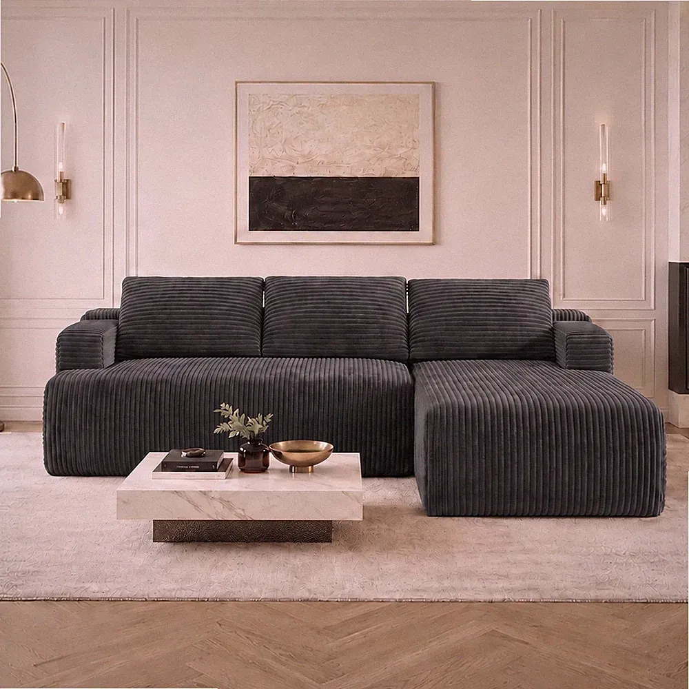 L-Shaped Modular Sectional Sofa with Coil Support - Dark Grey, No Assembly Neede