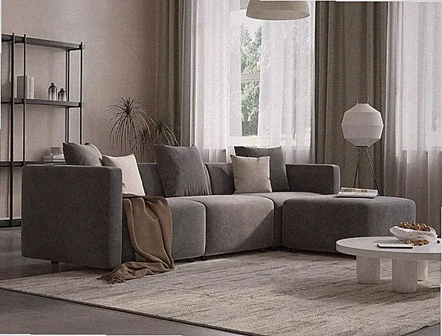L-Shaped Modular Sectional Sofa with Ottoman, Suedette Dark Grey | Reversible Co