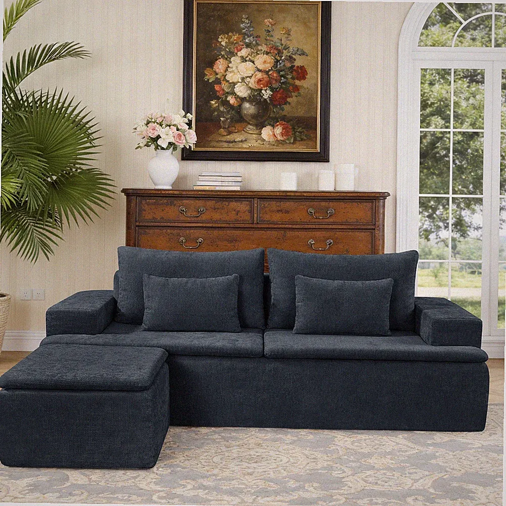L-Shaped Modular Sectional Sofa with Ottoman Upholstered Boneless Sofa in a Box