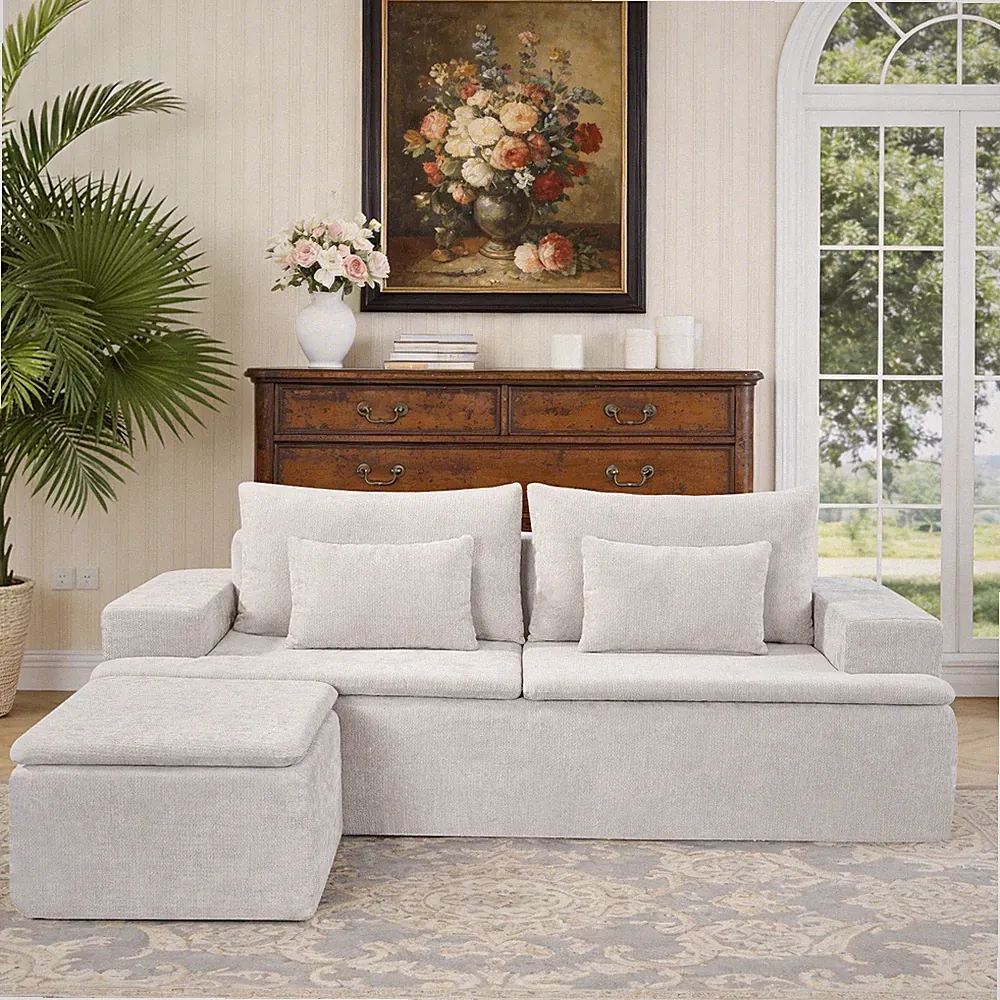 L-Shaped Modular Sectional Sofa with Ottoman Upholstered Boneless Sofa in a Box