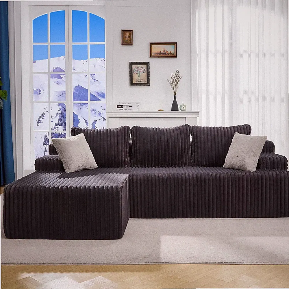L-Shaped Modular Sectional Sofa with Oversized Chaise - Grey Stripe
