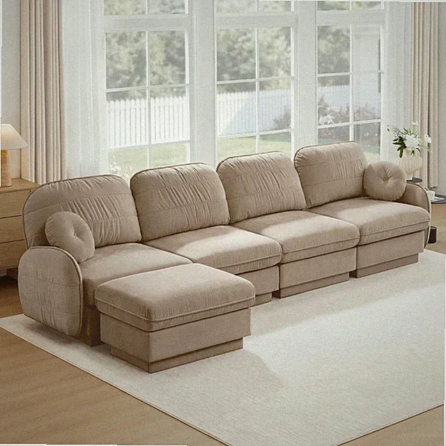 L-Shaped Modular Sectional Sofa with Quilted Cushions Chenille Light Coffee
