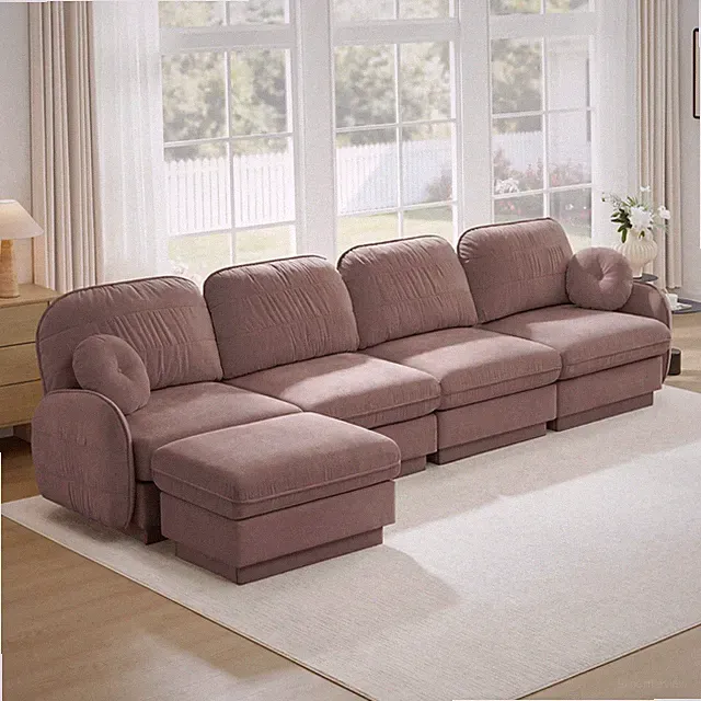 L-Shaped Modular Sectional Sofa with Quilted Cushions Chenille Rose Dust