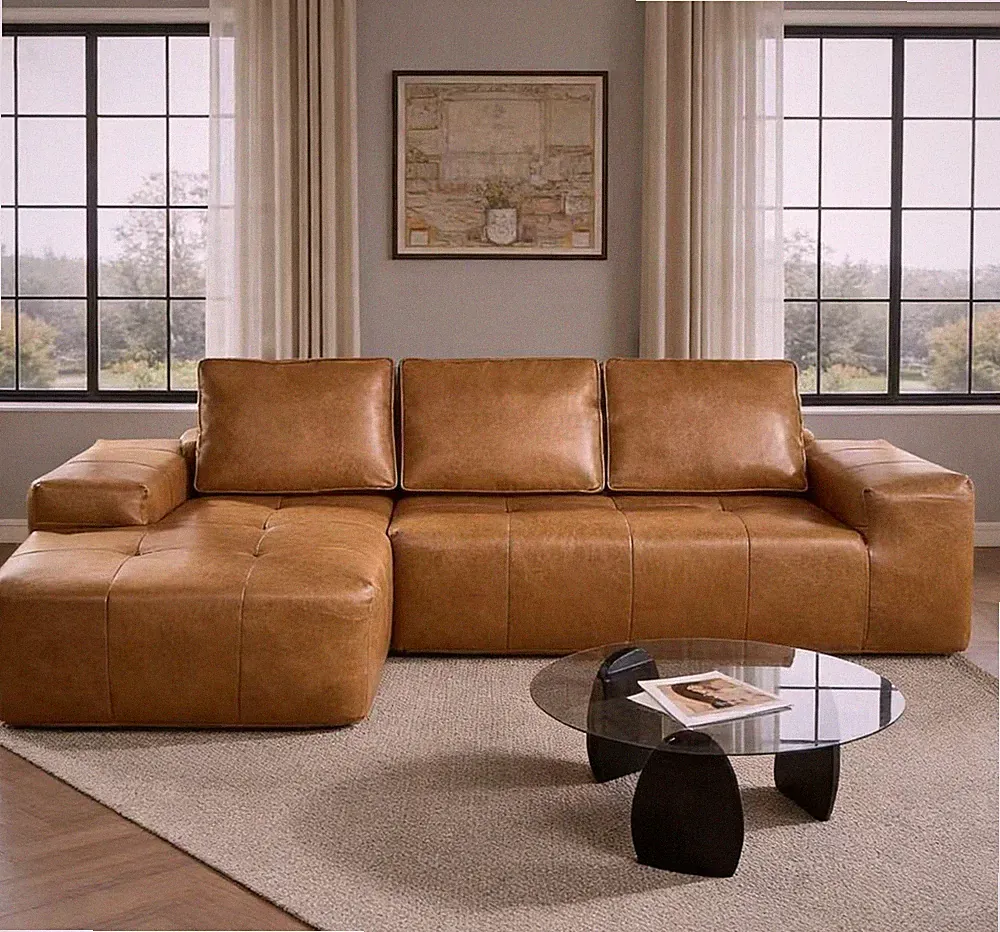 L Shaped Modular Sofa Boneless Cloud Sectional Couch with Left Chaise Brown