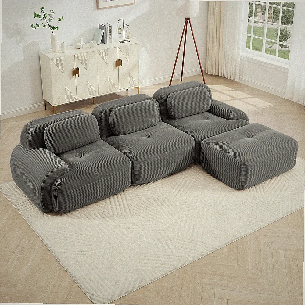 L-shaped modular sofa no assembly ergonomic design pet-friendly luxuryCorduro